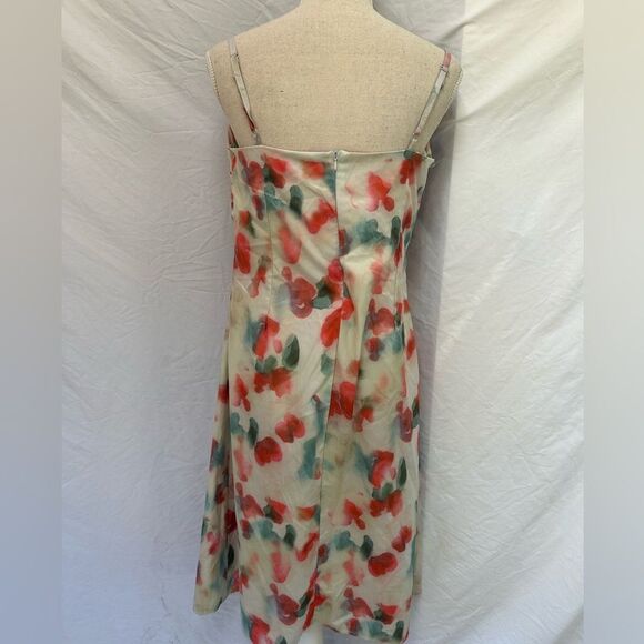 NO BRAND Cowl Watercolor Maximalist Dress Cream Red Split Hem Size 2 XS Small - Picture 4 of 7